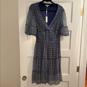 Max Studio Navy Geometric Midi Dress